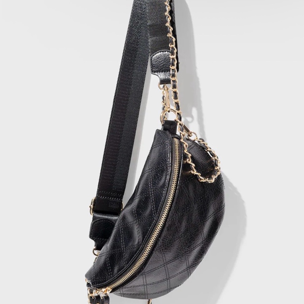 Black Quilted Faux Leather Crossbody Bag